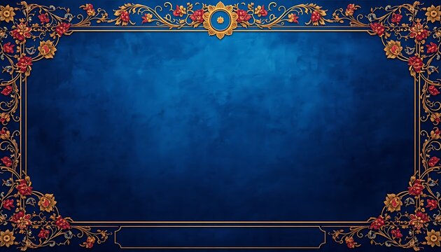 Persian Royal Blue Floral Ornate Border Frame with Gold Accents &mdash; Cultural Heritage YouTube Thumbnail Frame