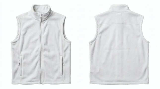 White Fleece Vest Mockup Displayed Front And Back Together Realistic Texture And Stitching Details Isolated White Background
