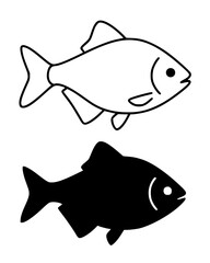 Fish illustration, minimalist outline and silhouette icon © Nurhalimah