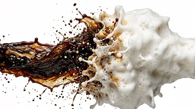 Heavy horizontal collision of dark espresso wave and thick white microfoam.