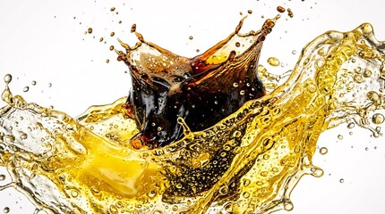 Obraz premium Hyper detailed high speed capture of citrus lemon wheels splashing in sparkling coffee.