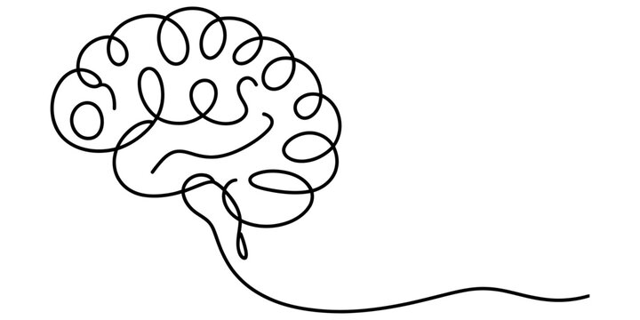 Continuous line drawing of a human brain illustration