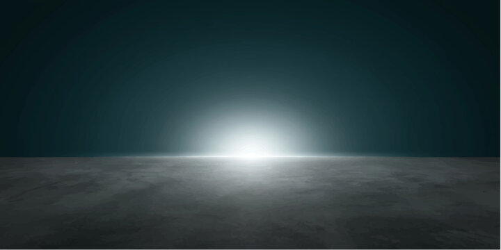 Horizon of Hope: A bright light breaks on the horizon, casting a luminous glow over a textured, grounded surface, signifying a new beginning and optimism.