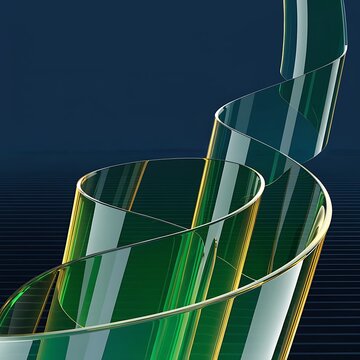 Close-up abstract composition of curved green and gold ribbons with abstract metallic background gradient composition creative decorative backdrop futuristic