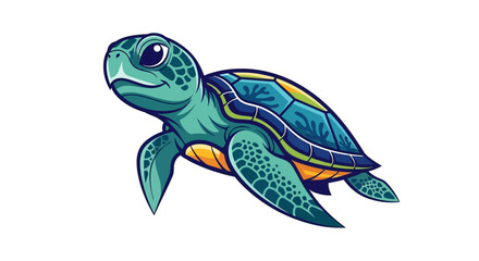 Colorful cartoon sea turtle swimming. © inayah