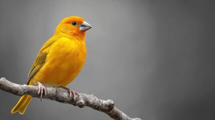Fototapeta premium Bright Yellow Bird Perched on Branch in Soft Focus Background