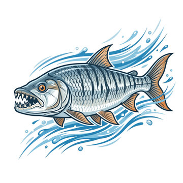 Aggressive Tigerfish Illustration with Water Splashes - Fierce Predator