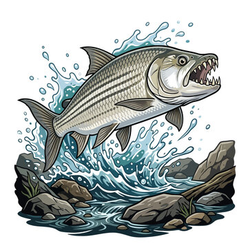 Tiger Fish Jumps from Water with Sharp Teeth