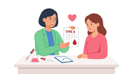 Fototapeta premium Doctor showing blood test results to a patient in a clinic illustration. EPS Editable