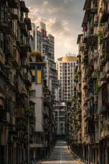 Fototapeta premium Narrow Urban Alley Between Apartment Buildings