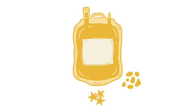 Hand drawn vector illustration of a medical plasma bag with platelets on white background. EPS Editable