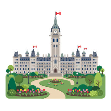 Canadian Parliament Building, Ottawa, with Floral Garden