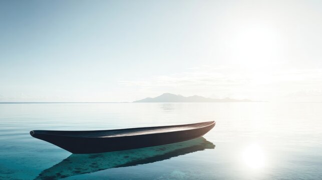Empty wooden canoe hull on calm turquoise ocean surface, website hero banners, landing pages, designed for hospitality marketing for hotel rooms and spa retreats