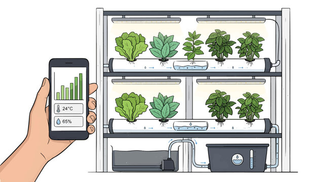 Smart urban hydroponic farming indoor garden vector illustration