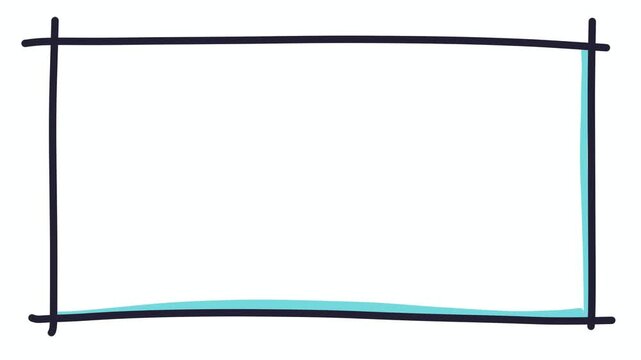 Hand drawn doodle rectangle border frame animation, navy outline with teal shadow on white background, sketch style overlay for video and presentation.