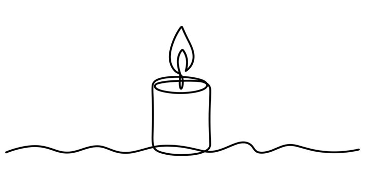 Continuous single line drawing of a burning candle with a flame Vector, illustration