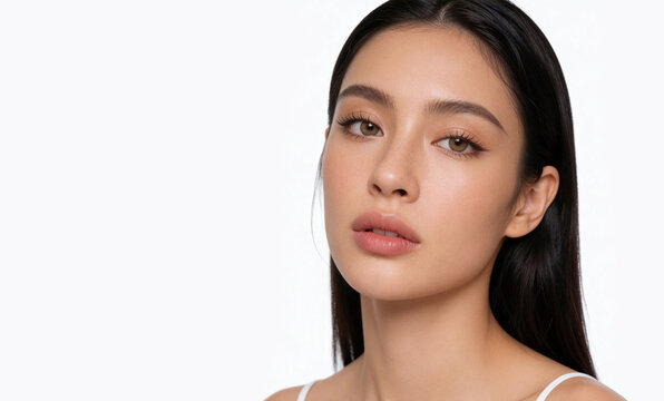 a beautiful asian woman face on white isolate background