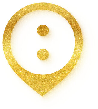 Gold glitter location pin colon punctuation map marker icon design