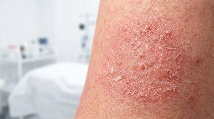 Fototapeta premium Close-up of dry flaky skin patch showing dermatological eczema symptoms