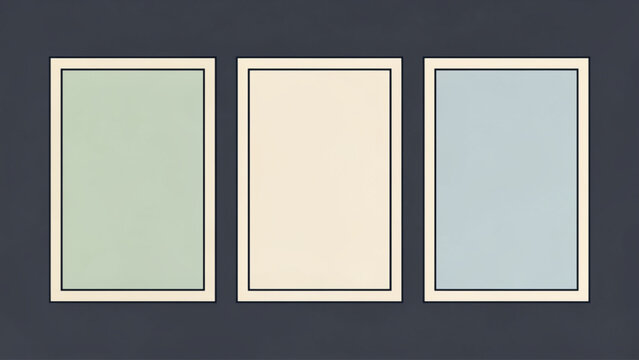 Three Modern Empty Picture Frames on Wall.