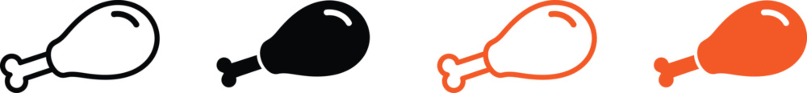 Fried chicken drumstick icons set black and orange