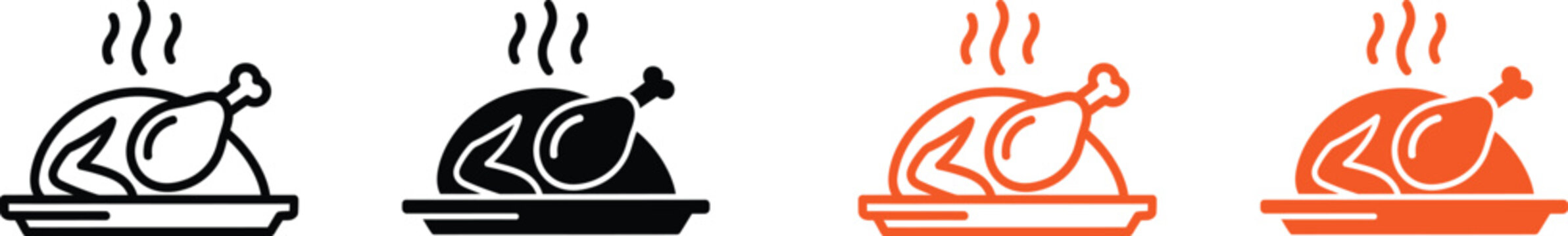 Roasted turkey dinner icon set four color variations