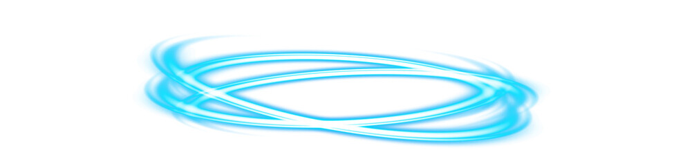 Obraz premium Blue swirling spiral light trail with crossing luminous loops and a bright neon glow isolated on a transparent background for overlay design