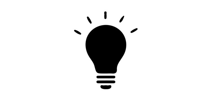 Light bulb silhouette vector illustration. Minimalist black icon of a glowing lightbulb, representing big idea, innovation, creativity, and solution isolated on white