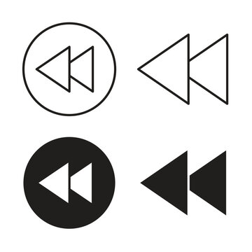 Rewind button icon collection. Black Line stroke silhouette style icons