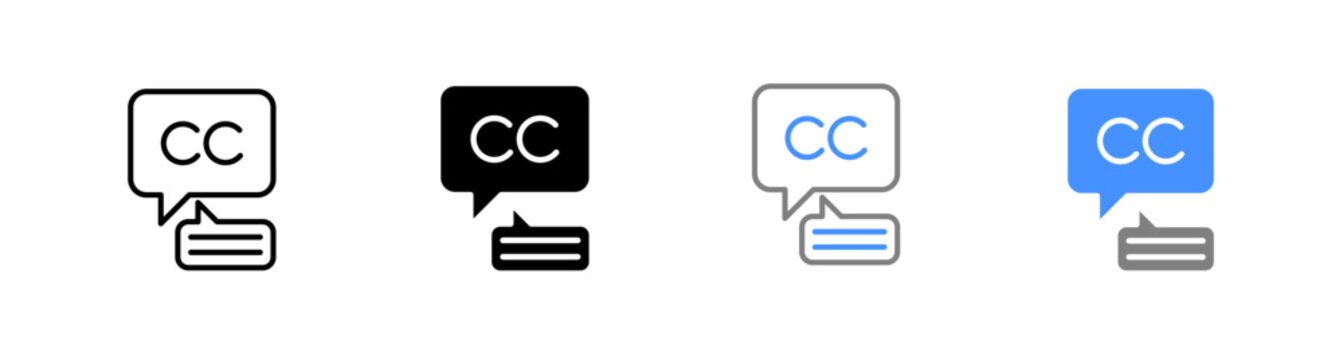Translation Caption Chat Bubble and Captioning CC Subtitle Icon Vector Illustration