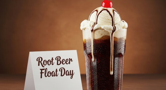 Decadent Root Beer Float with Vanilla Ice Cream and Cherry Topping