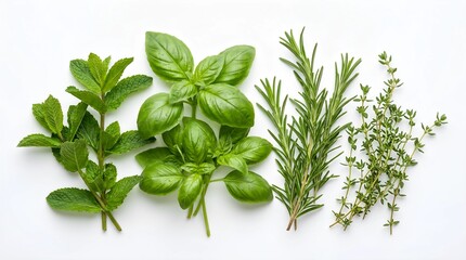 Obraz premium Fresh Herbs Collection on White Background