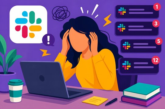 Slack Notification Anxiety Woman Alert Overload Workplace Stress Illustration