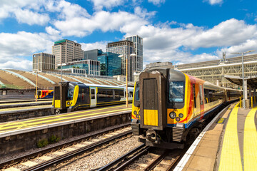 Naklejka premium Trains at Waterloo Railway Station in London, England, UK