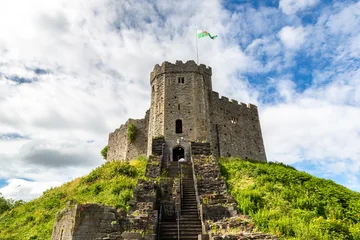 Cardiff Castle Norman Keep with Welsh Flag in Cardiff, Wales, UK © Sergii Figurnyi