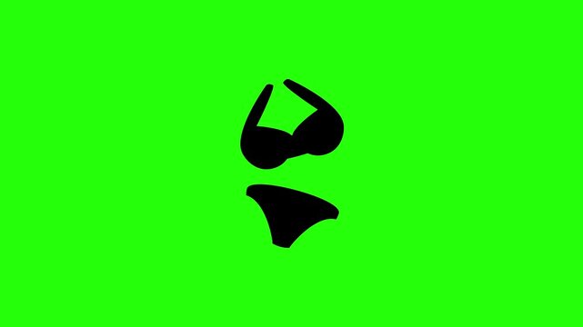 Professional 4K footage of a minimalist women two piece bikini swimsuit silhouette bouncing on layout. Great popup graphic for swimwear retail store web.