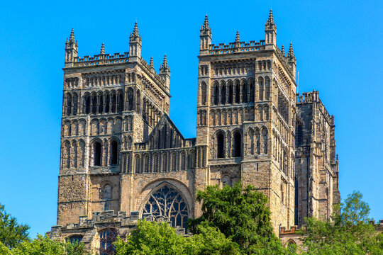 Durham Cathedral Twin Towers under Blue Sky in Durham, England, UK