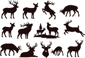 Obraz premium Deer silhouette vector set in deferent styles