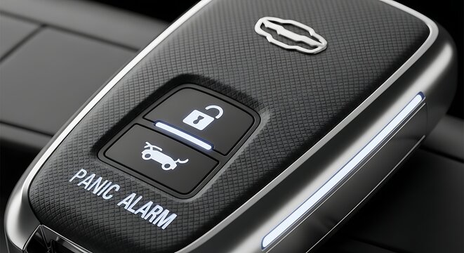 Modern Car Key Fob with Remote Unlocking and Panic Alarm Buttons
