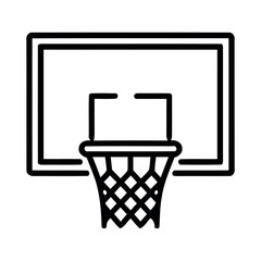 Basketball net and backboard line icon, minimalist sports graphic design vector, clean black outline on white © MDAMINUL