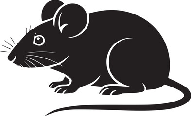 Fototapeta premium Black silhouette of a cute mouse isolated on white background in simple flat vector illustration style for design elements