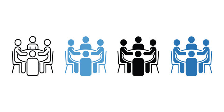 Meeting Icon Set Featuring Flat and Outline Styles for Corporate Meetings Teamwork Brainstorming and Professional Communication