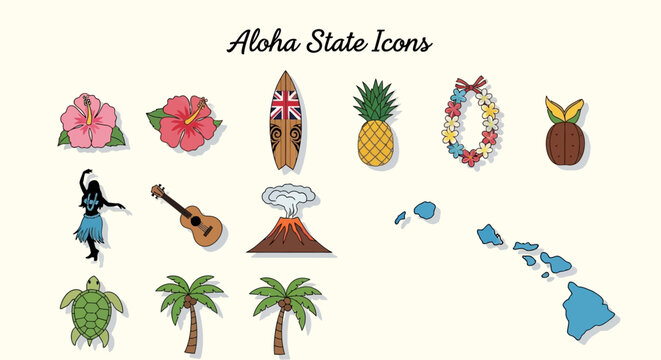 Hawaii Icons A Collection of Hawaiian Cultural Symbols and Island Imagery