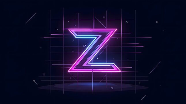 A neon pink and blue letter Z on a dark background with grid lines