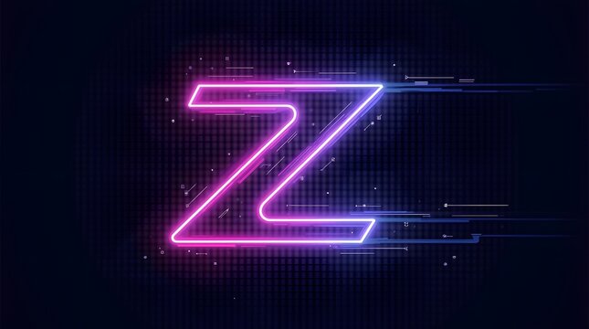 A neon pink and blue letter Z on a dark background with grid pattern