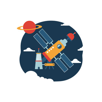 Satellite in Space with Solar Panels.