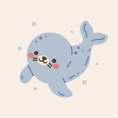 Naklejka premium Cute Kawaii Baby Seal Ocean Vector Illustration