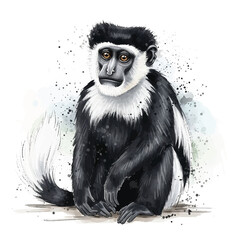 Fototapeta premium Black and white monkey sitting down.