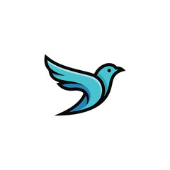 Fototapeta premium Blue Bird Icon Flying Sideways Profile.