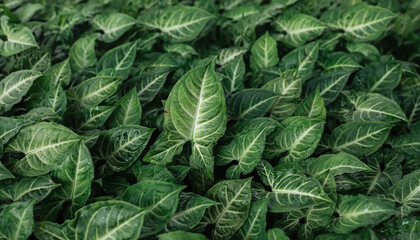 Obraz premium Close up of vibrant green tropical leaves foliage background